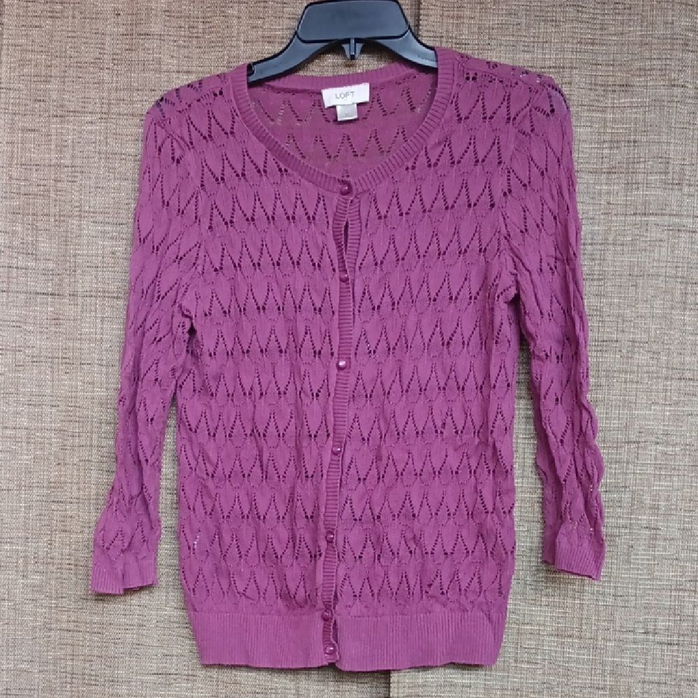 Loft Women's Cotton Sweater Cardigan Color Berry